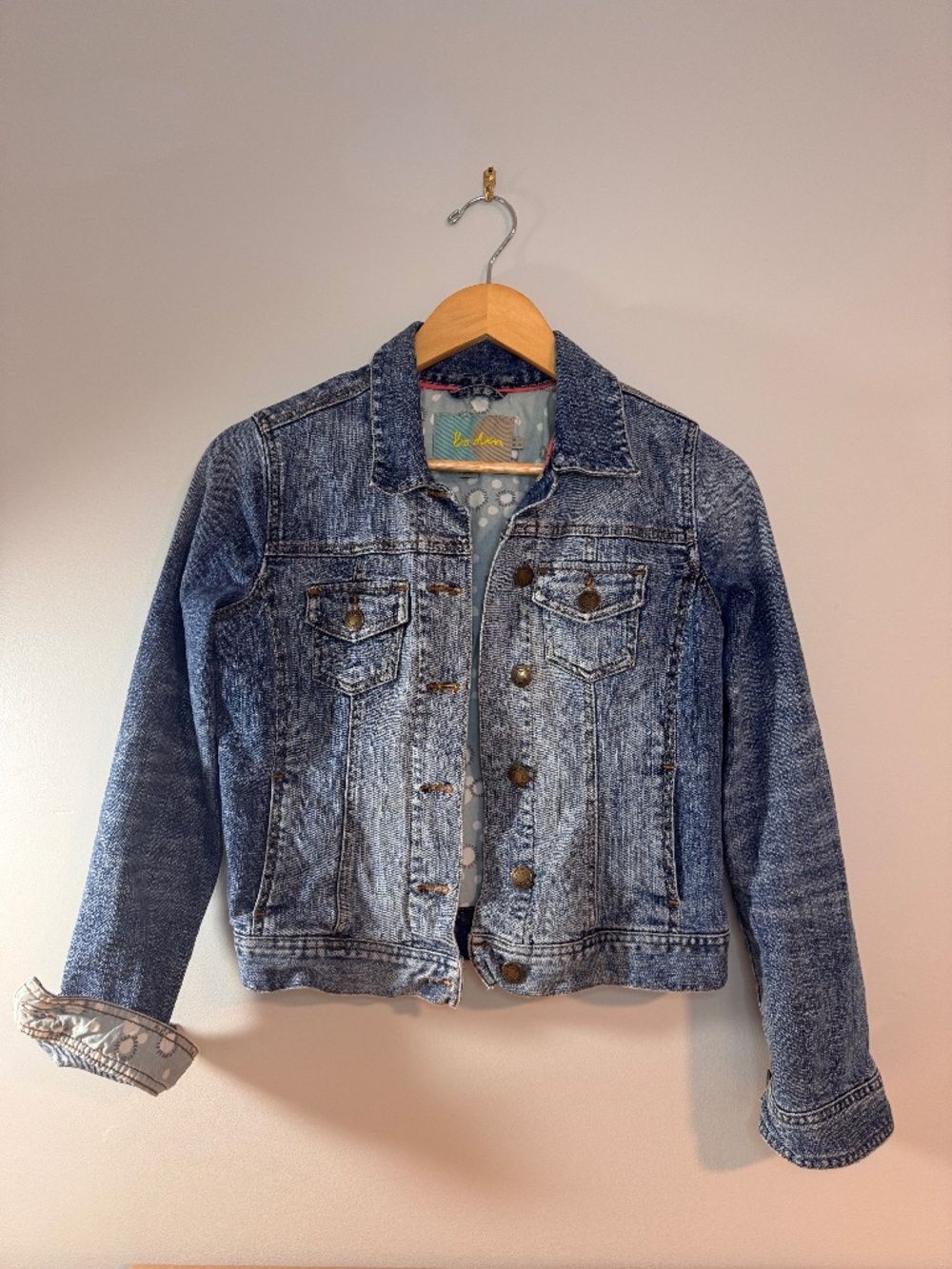 Boden Women's Denim Jean Jacket US 4 UK 8 Floral Lined Button Front